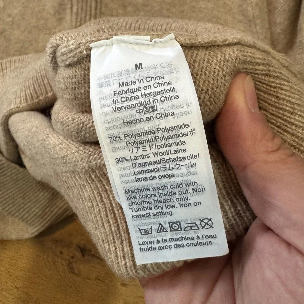 J. Crew Shawl Collar Pullover Sweater Mens Medium Beige Wool Blend Button (1340)